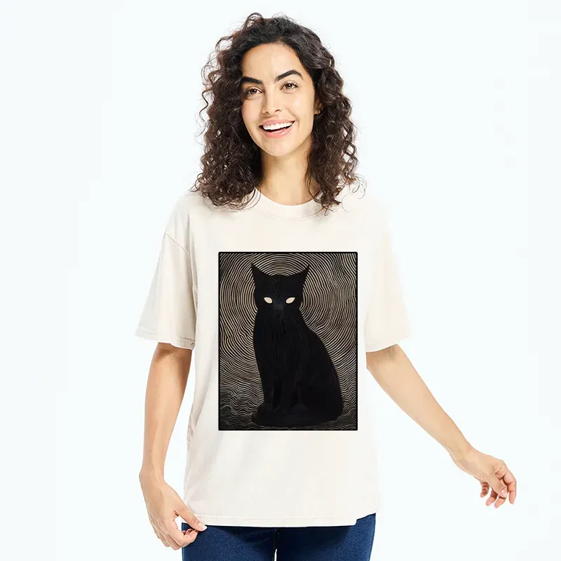 Tokyo-Tiger Scary Black Cat Washed T-Shirt