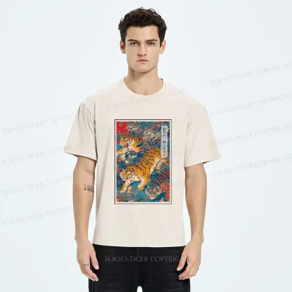 Tokyo-Tiger Retro Japanese Tigers Washed T-Shirt