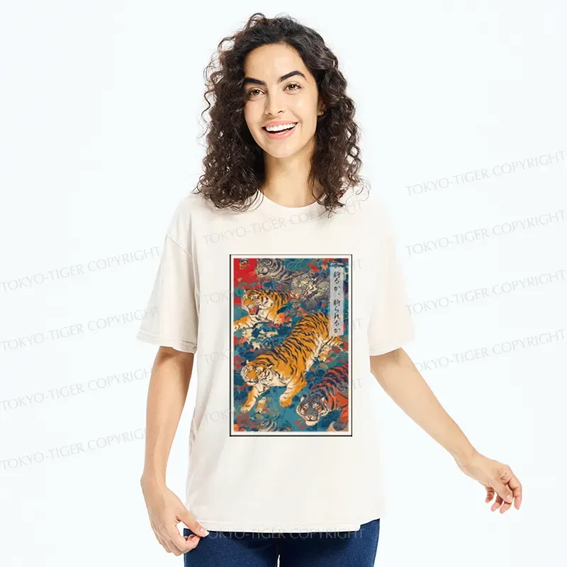 Tokyo-Tiger Retro Japanese Tigers Washed T-Shirt