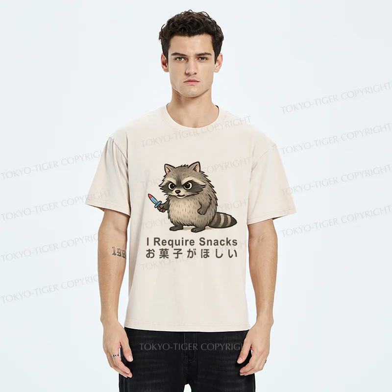 Tokyo-Tiger Raccoons Need Snacks Funny Washed T-Shirt