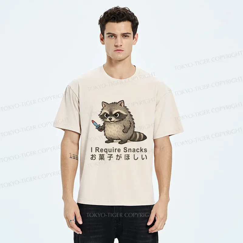 Tokyo-Tiger Raccoons Need Snacks Funny Washed T-Shirt