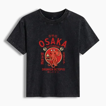 Tokyo-Tiger Drunken Octopus Japan Women's Washed T-shirt