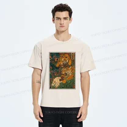 Tokyo-Tiger Vintage Ukiyoe Tiger Poster Washed T-Shirt