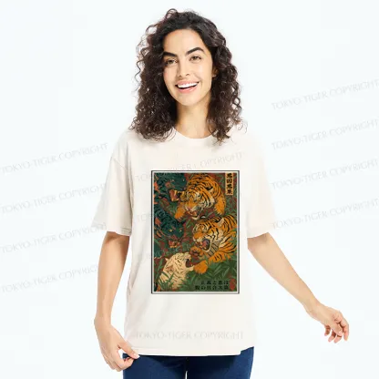 Tokyo-Tiger Vintage Ukiyoe Tiger Poster Washed T-Shirt