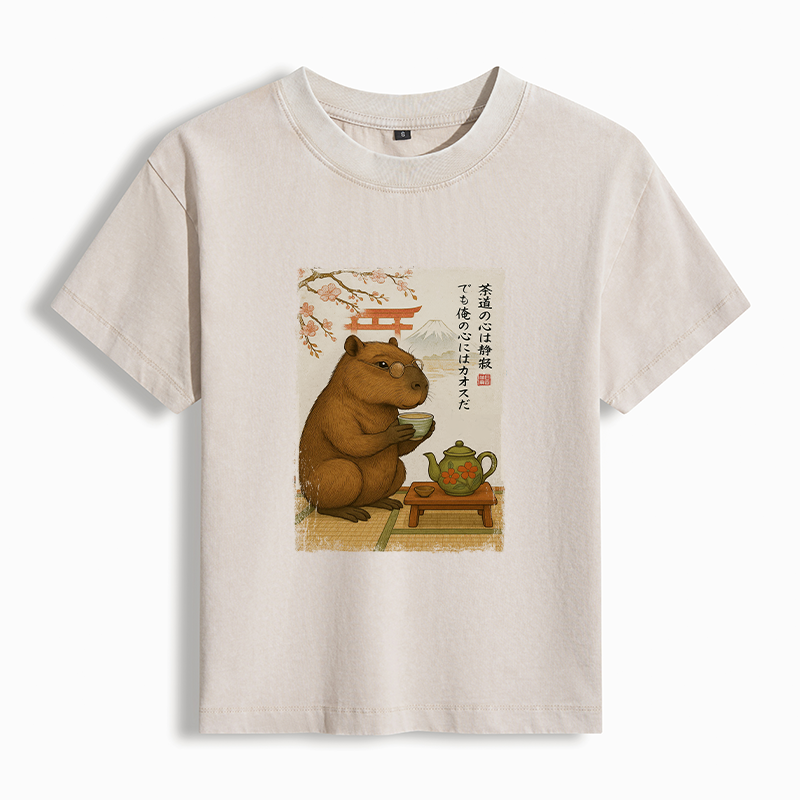 Tokyo-Tiger Tea Time With a Capybara Women's Washed T-shirt
