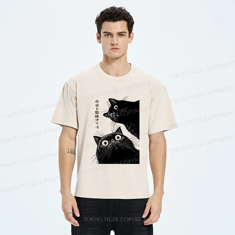 Tokyo-Tiger The Cat is Watching Today Washed T-Shirt