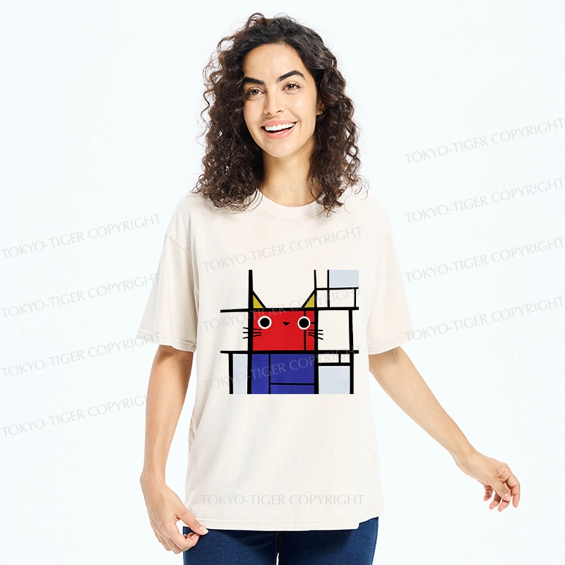 Tokyo-Tiger Abstract Art Cat Washed T-Shirt