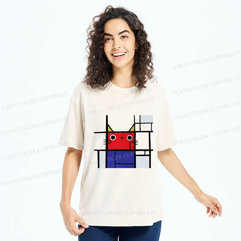 Tokyo-Tiger Abstract Art Cat Washed T-Shirt