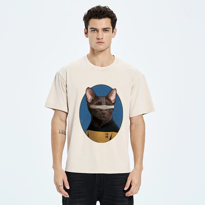 Tokyo-Tiger Star Cat Waiter Washed T-Shirt