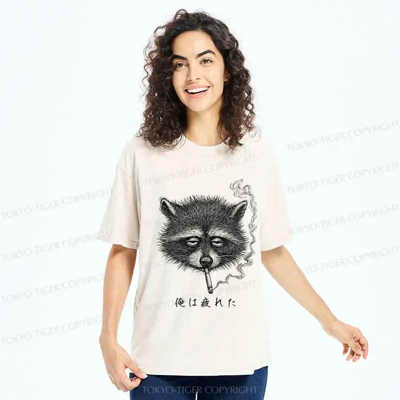 Tokyo-Tiger The Funny Raccoon is Tired Washed T-Shirt