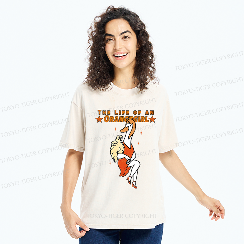 Tokyo-Tiger Funny Life of an Orangegirl Goose Washed T-Shirt