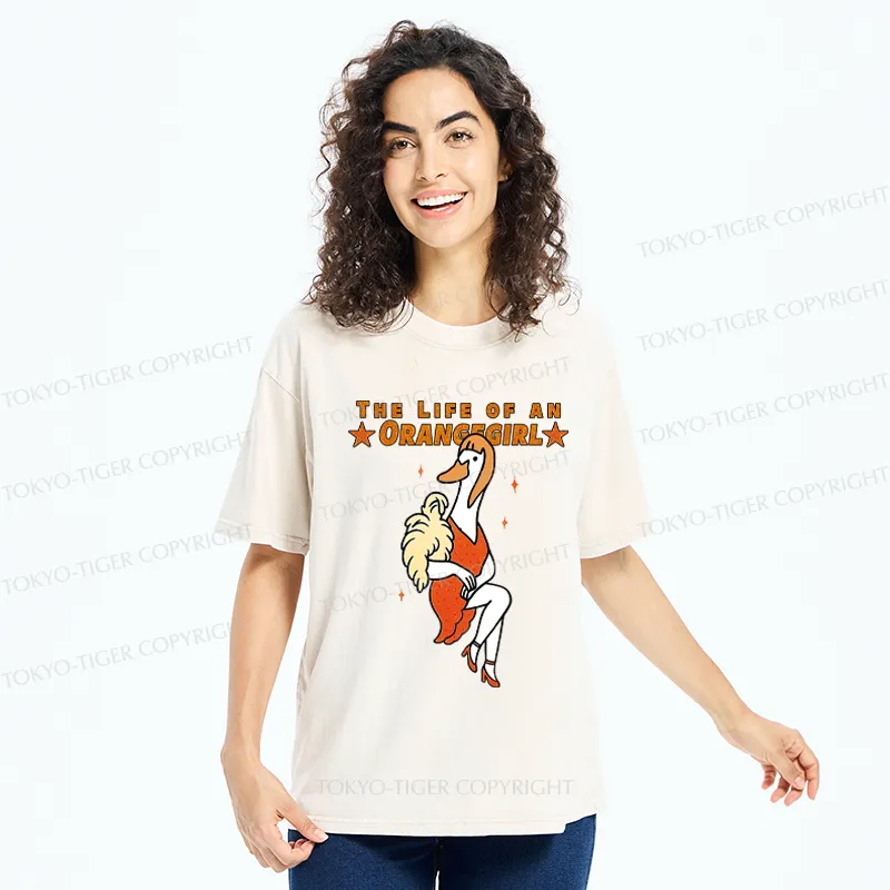 Tokyo-Tiger Funny Life of an Orangegirl Goose Washed T-Shirt