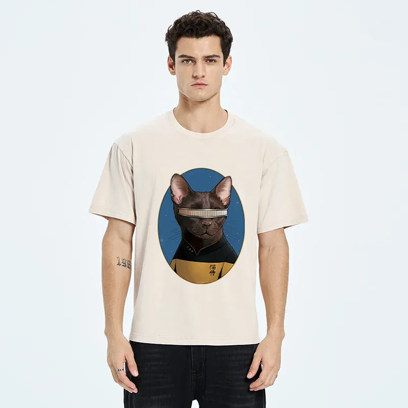 Tokyo-Tiger Star Cat Waiter Washed T-Shirt