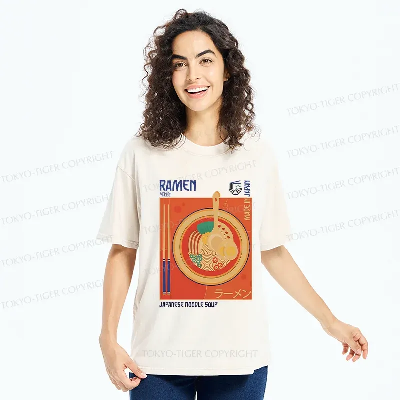 Tokyo-Tiger Ramen Poster Washed T-Shirt