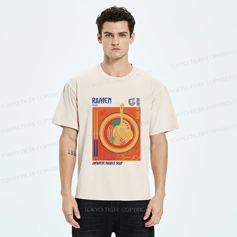 Tokyo-Tiger Ramen Poster Washed T-Shirt