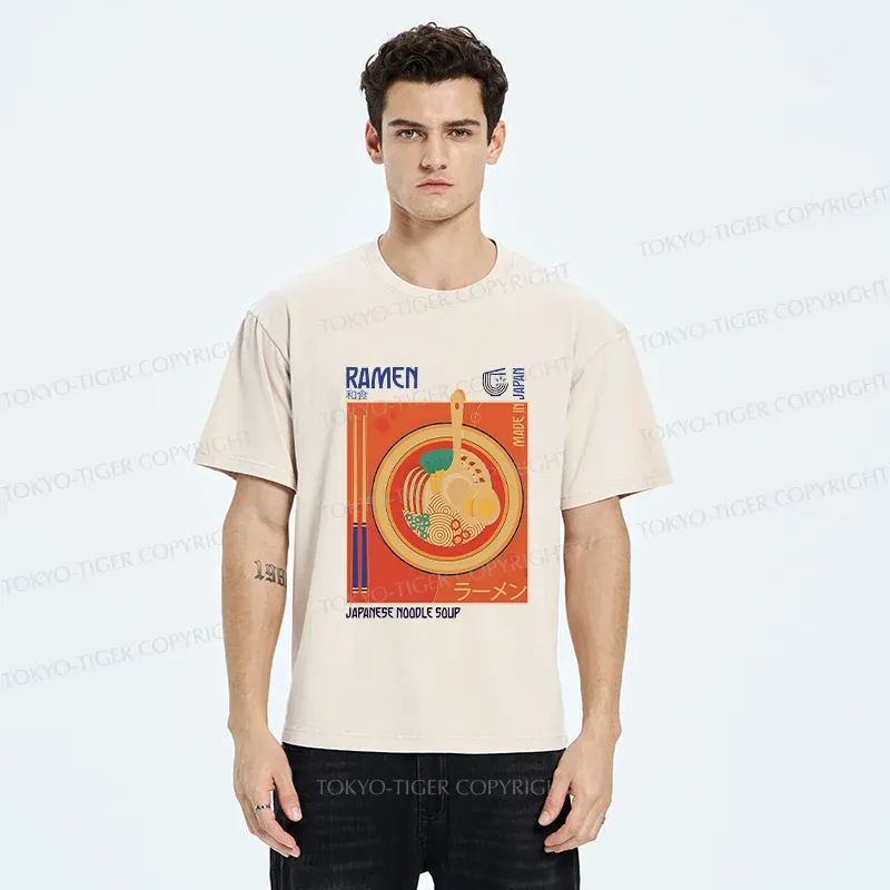 Tokyo-Tiger Ramen Poster Washed T-Shirt