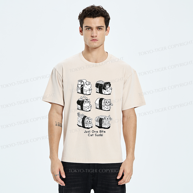 Tokyo-Tiger Funny Eat Cat Sushi meme Washed T-Shirt