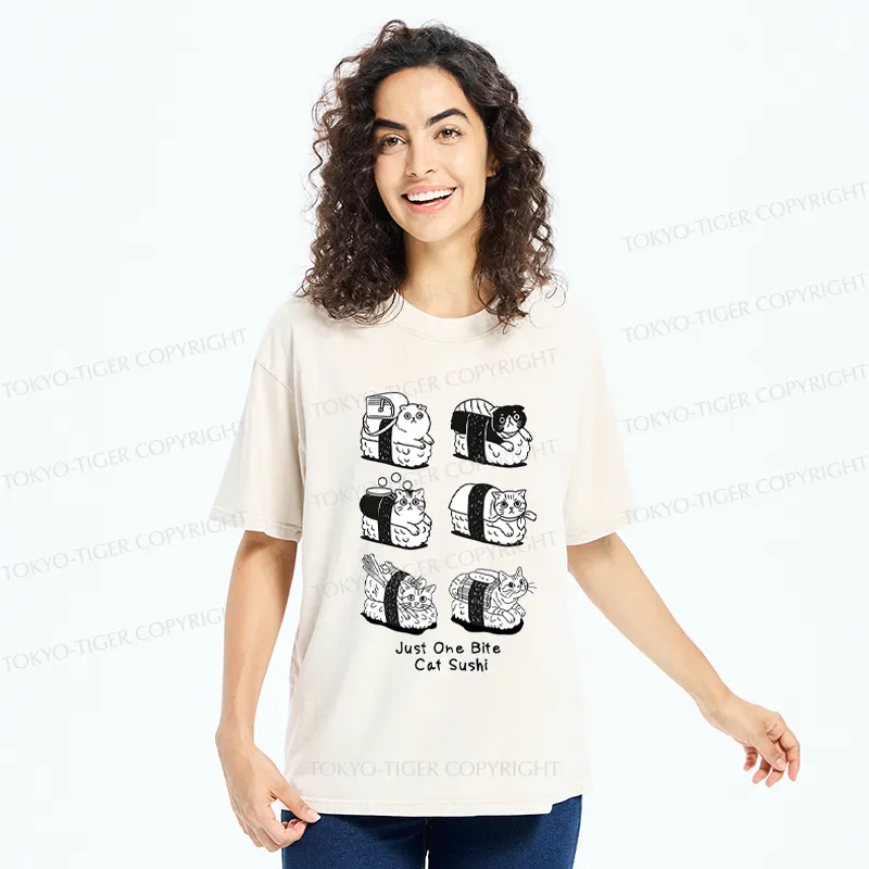 Tokyo-Tiger Funny Eat Cat Sushi meme Washed T-Shirt