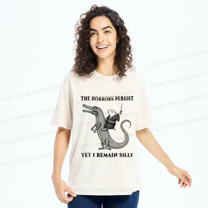 Tokyo-Tiger Samurai Rabbit Riding Crocodile Washed T-Shirt