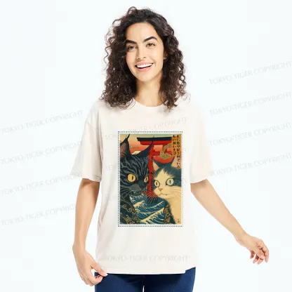 Tokyo-Tiger Ukiyoe Cat Teased Owner Poster Washed T-Shirt
