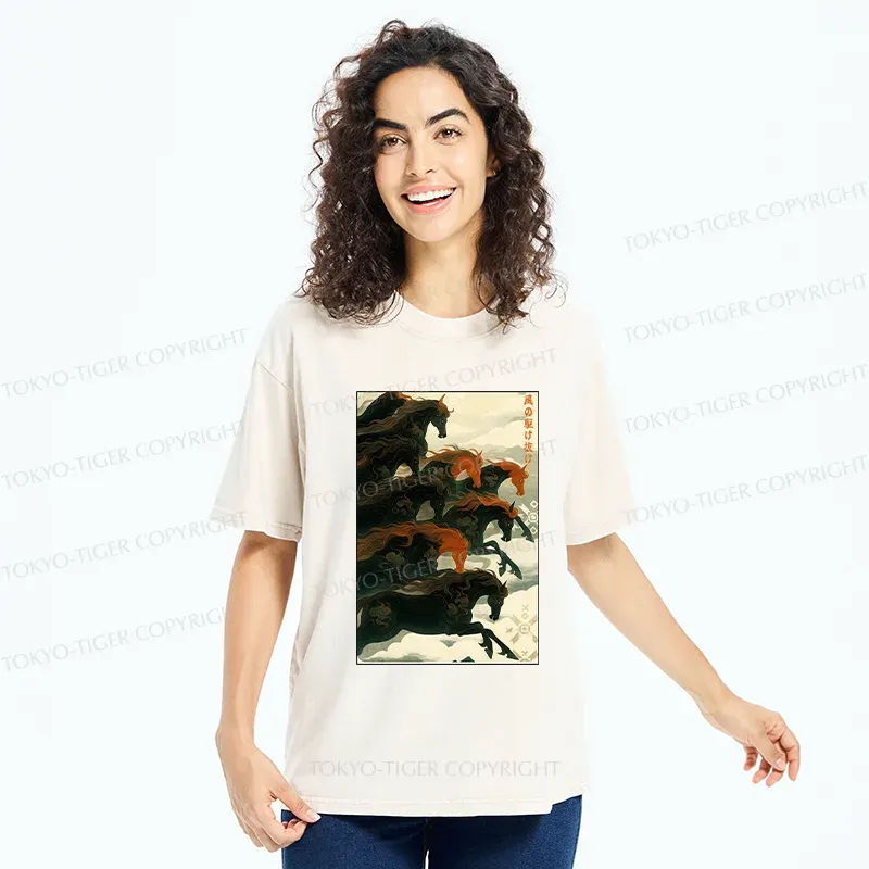 Tokyo-Tiger Galloping Horses Washed T-Shirt