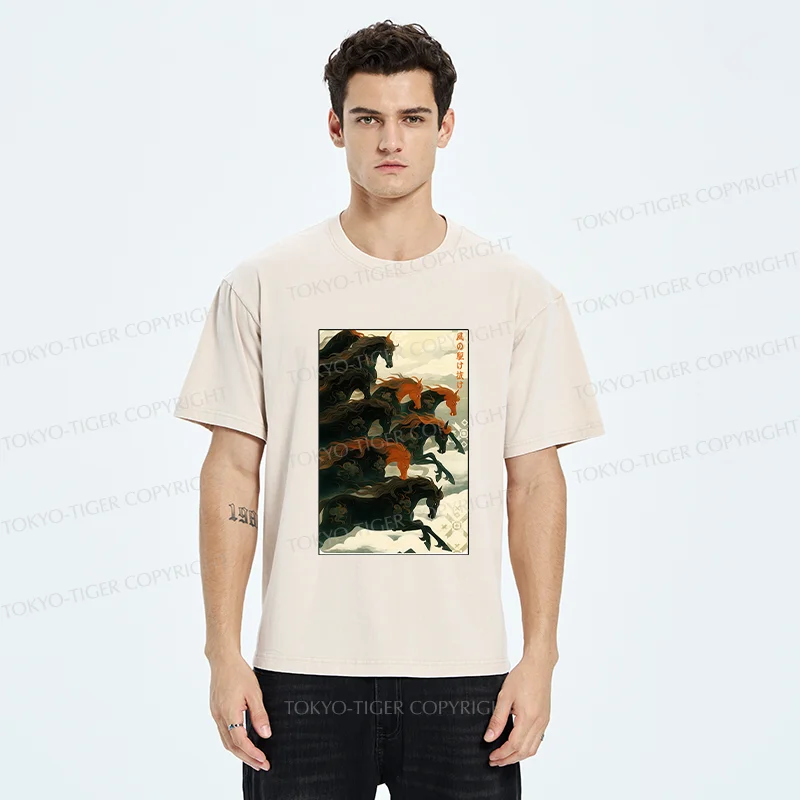Tokyo-Tiger Galloping Horses Washed T-Shirt