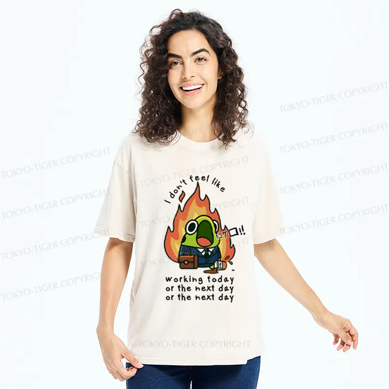Tokyo-Tiger Funny Frog Don't want to work Meme Washed T-Shirt