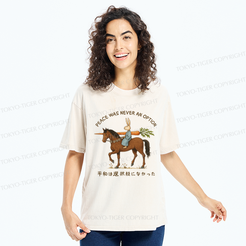 Tokyo-Tiger Funny Rabbit Samurai on Horseback Washed T-Shirt