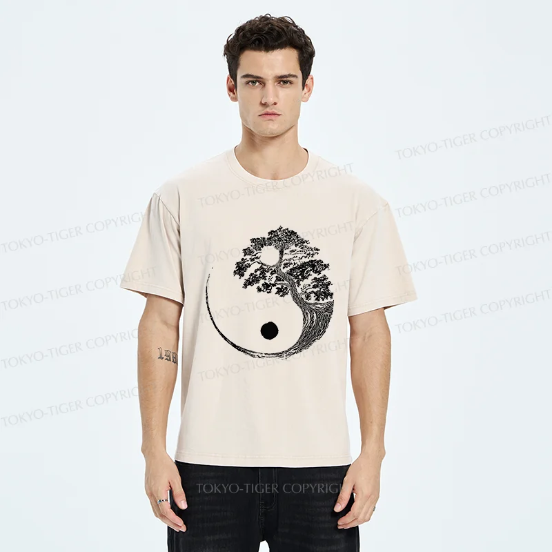 Tokyo-Tiger Yin-Yang Tai Chi Tree Washed T-Shirt