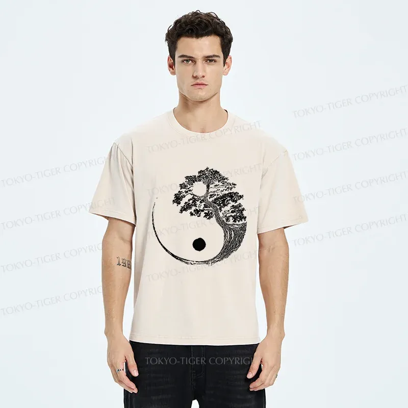 Tokyo-Tiger Yin-Yang Tai Chi Tree Washed T-Shirt