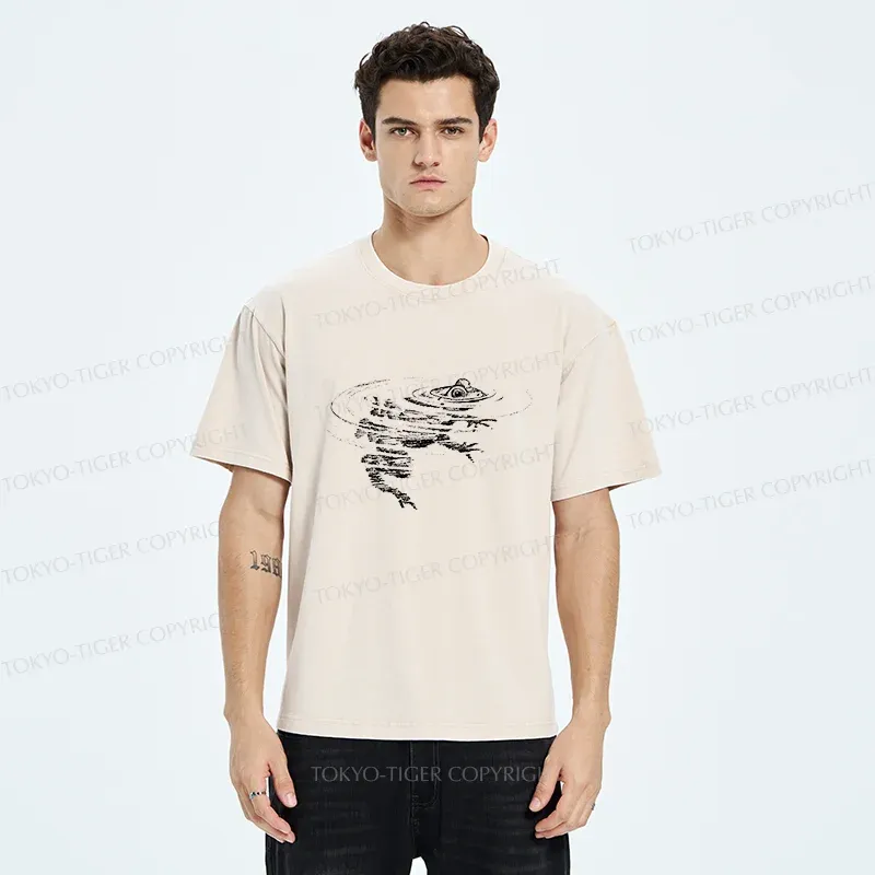 Tokyo-Tiger Frog Emerging From The Water Washed T-Shirt