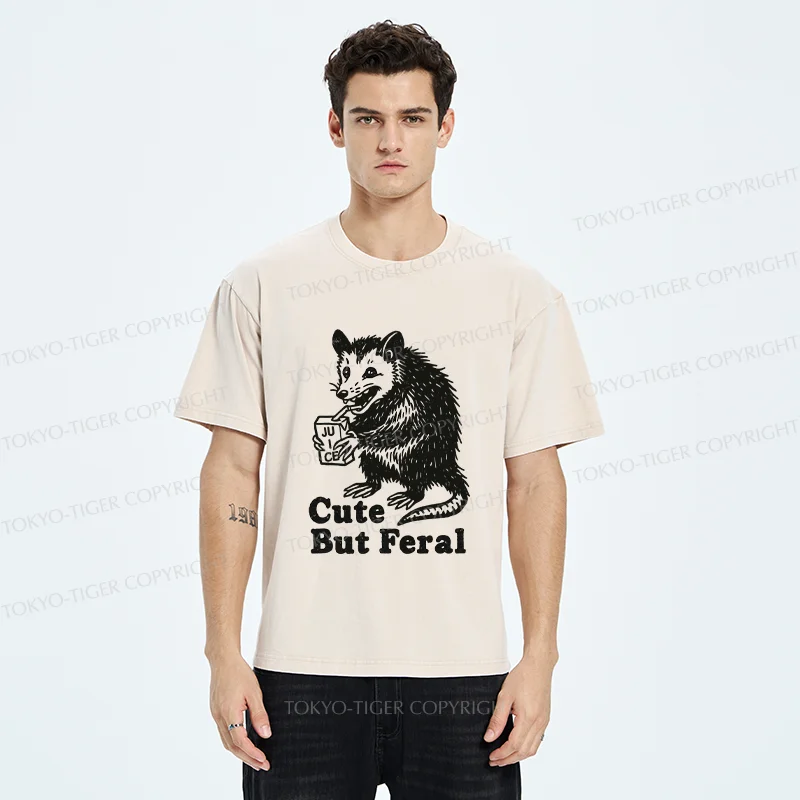 Tokyo-Tiger Opossum Drinking Juice Washed T-Shirt