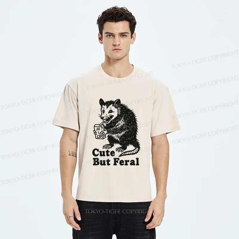 Tokyo-Tiger Opossum Drinking Juice Washed T-Shirt