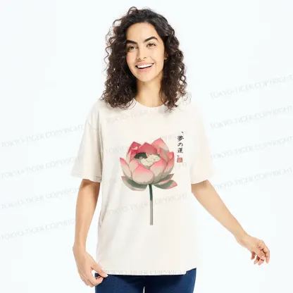Tokyo-Tiger Cat Sleeping In A Lotus T-Shirt