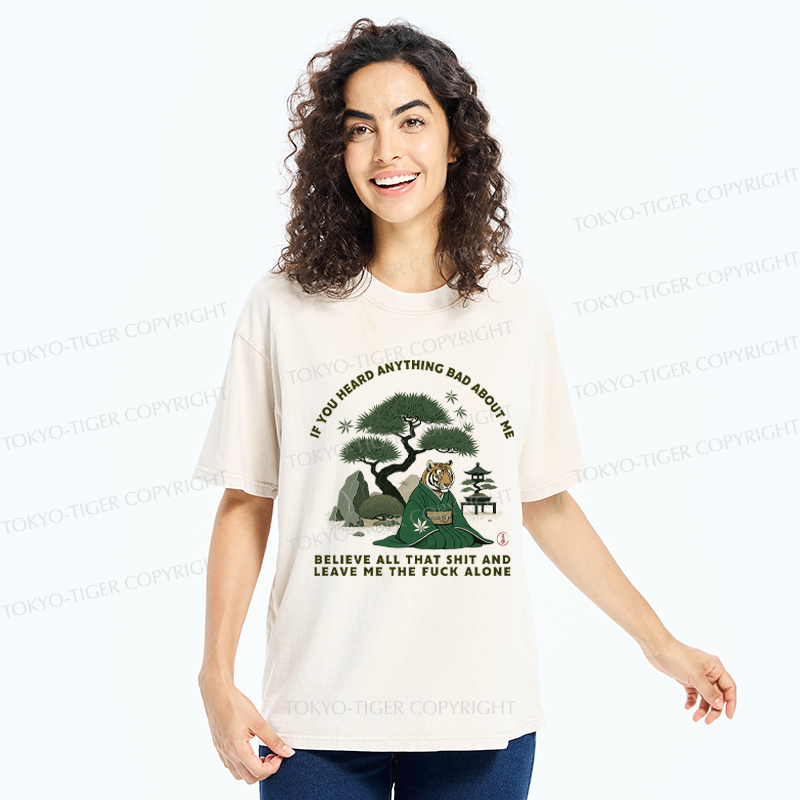 Tokyo-Tiger Funny Ukiyoe Tiger Samurai Zen Washed T-Shirt