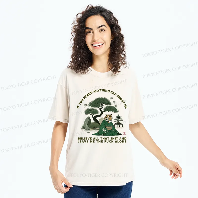 Tokyo-Tiger Funny Ukiyoe Tiger Samurai Zen Washed T-Shirt