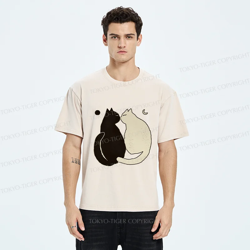Tokyo-Tiger Yin Yang Cat Zen Washed T-Shirt