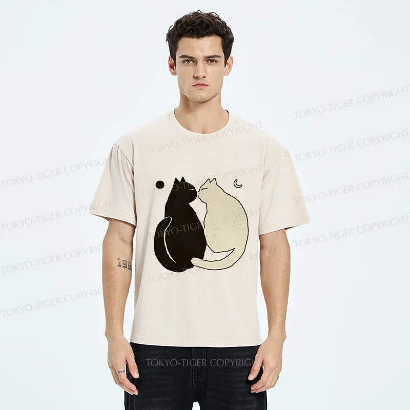 Tokyo-Tiger Yin Yang Cat Zen Washed T-Shirt