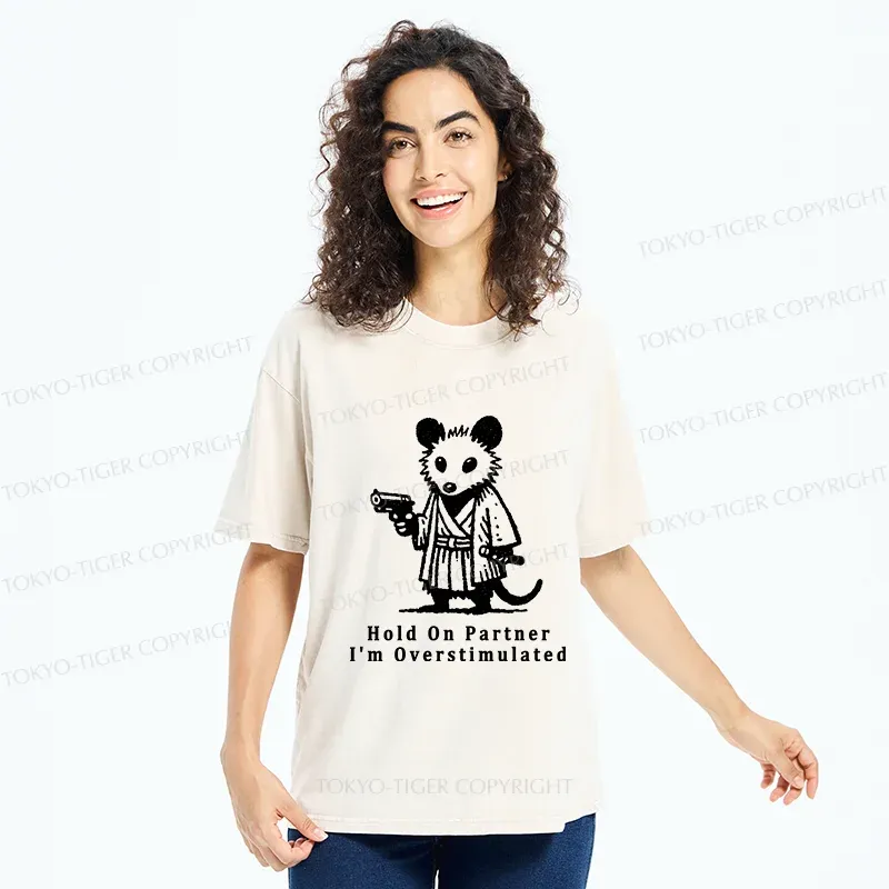 Tokyo-Tiger Funny Possum Samurai Washed T-Shirt