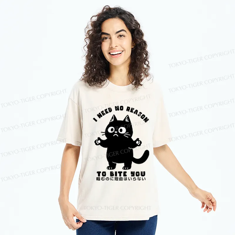 Tokyo-Tiger Funny Cat No reason to bite you  Washed T-Shirt