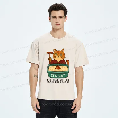 Tokyo-Tiger Funny Zen Cat Let That Go Meme Washed T-Shirt