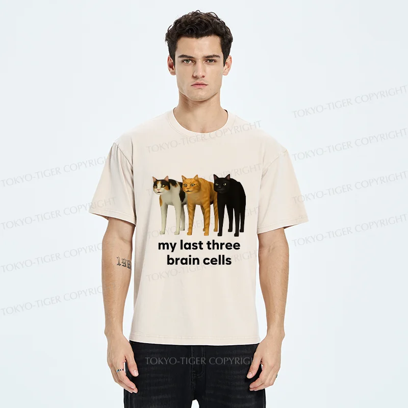 Tokyo-Tiger Brain Cells Cats Washed T-Shirt