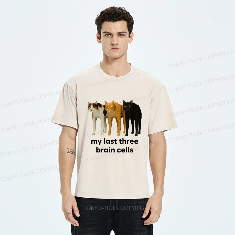 Tokyo-Tiger Brain Cells Cats Washed T-Shirt