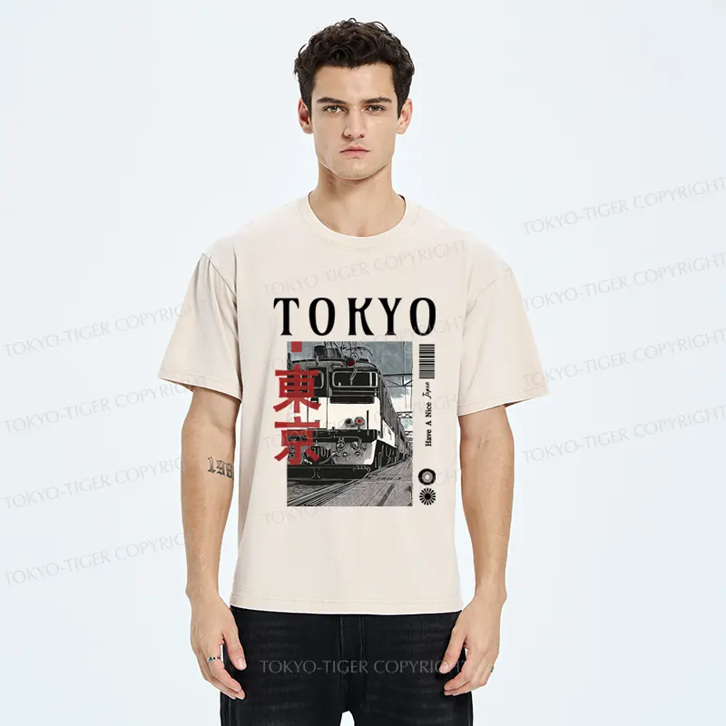 Tokyo-Tiger Tokyo Retro Train  Washed T-Shirt