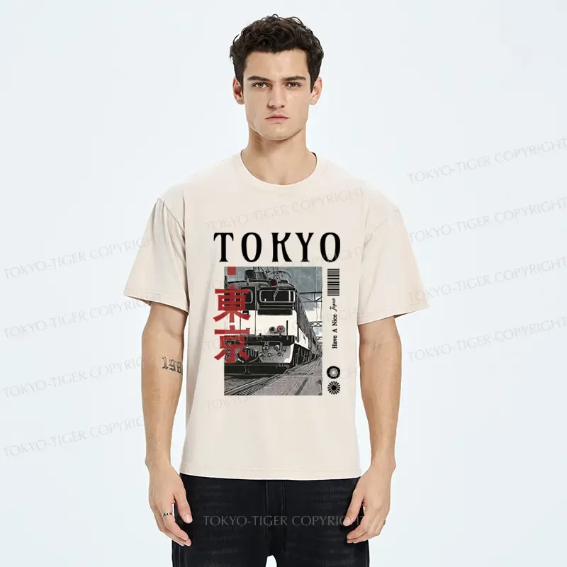 Tokyo-Tiger Tokyo Retro Train  Washed T-Shirt