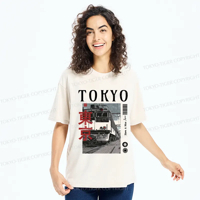 Tokyo-Tiger Tokyo Retro Train  Washed T-Shirt