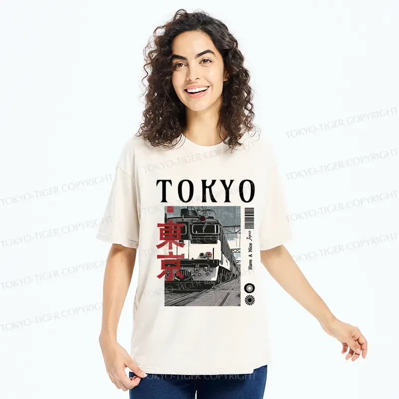 Tokyo-Tiger Tokyo Retro Train  Washed T-Shirt