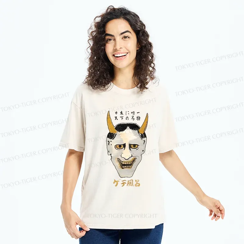 Tokyo-Tiger Japanese Yokai Mask Washed T-Shirt