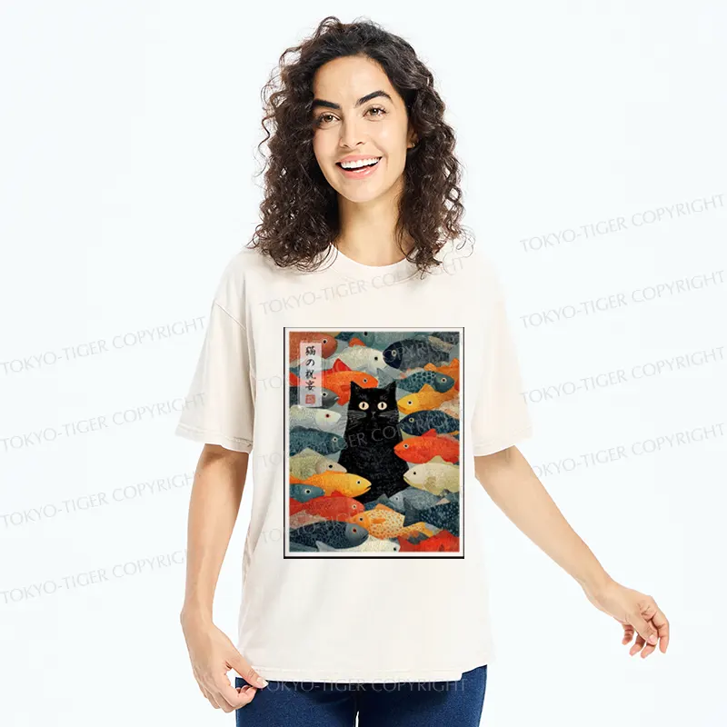 Tokyo-Tiger The Cat's Feast of Fish Washed T-Shirt