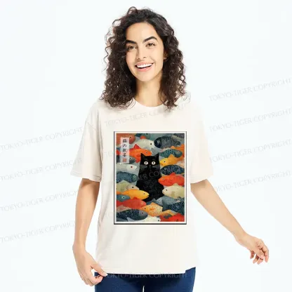 Tokyo-Tiger The Cat's Feast of Fish Washed T-Shirt